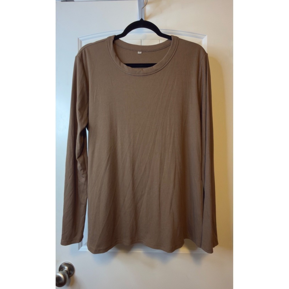 Anrabess Set/4 Long Sleeve 2X Rib Knit Top Casual Crew Neck Basic Tee Workwear - Picture 3 of 8